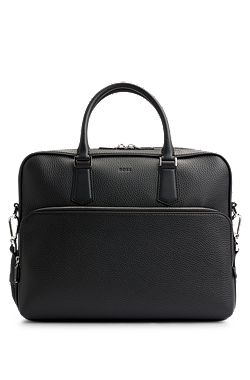 Grained-leather document case with embossed logo