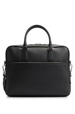 Grained Italian-leather document case with embossed logo