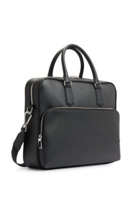 Grained-leather document case with embossed logo, Black