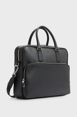 Grained-leather document case with embossed logo, Black