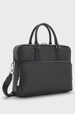 Attach&eacute;taske i kornet l&aelig;der med logopr&aelig;gning, Sort