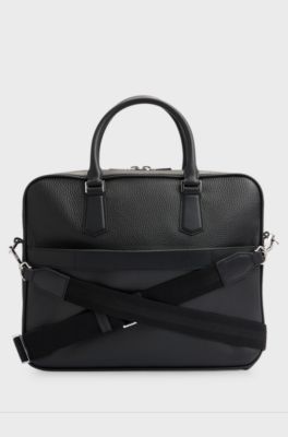 Grained-leather document case with embossed logo, Black