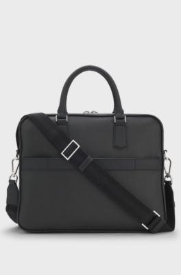 Grained-leather document case with embossed logo, Black