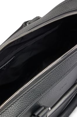 Grained-leather document case with embossed logo, Black