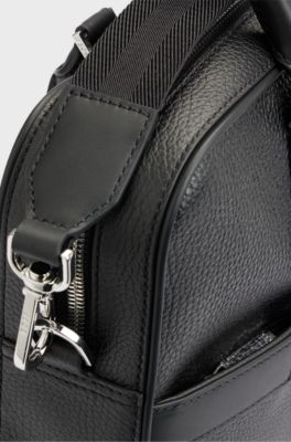 Grained-leather document case with embossed logo, Black