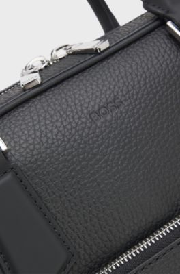Porte-documents en cuir grain&eacute; avec logo en relief, Noir