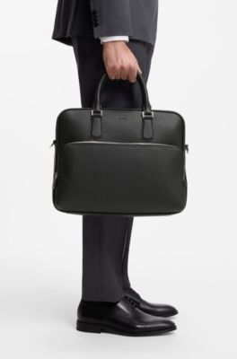 Attach&eacute;taske i kornet l&aelig;der med logopr&aelig;gning, Sort