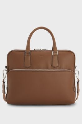Italian leather document case with embossed logo, Brown