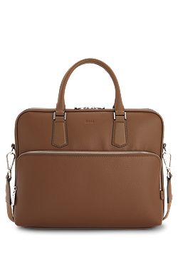 Grained-leather document case with embossed logo