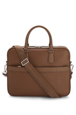 Grained-leather document case with embossed logo, Brown