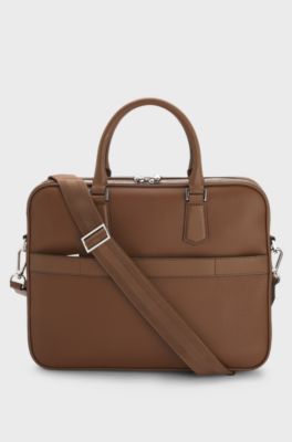 Grained-leather document case with embossed logo, Brown