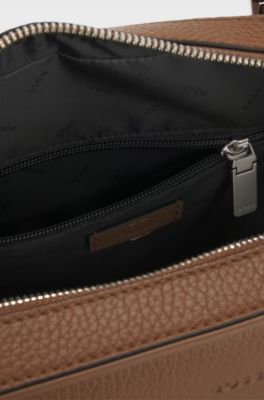 Italian leather document case with embossed logo, Brown