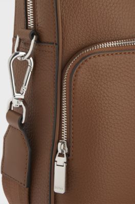 Italian leather document case with embossed logo, Brown
