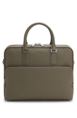 Grained-leather document case with embossed logo, Light Brown