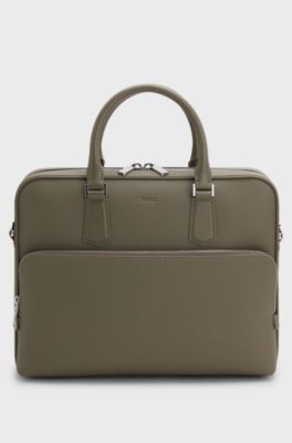 Grained-leather document case with embossed logo, Light Brown