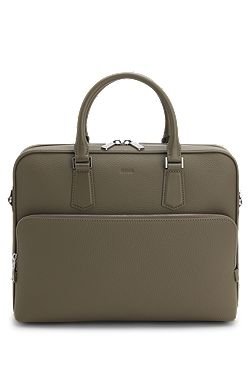 Grained-leather document case with embossed logo