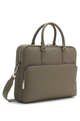 Grained-leather document case with embossed logo, Light Brown