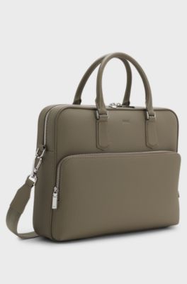 Grained-leather document case with embossed logo, Light Brown