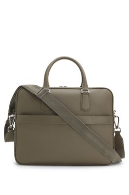 Grained-leather document case with embossed logo, Light Brown