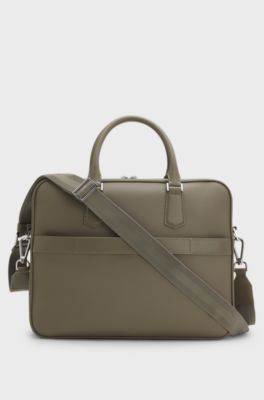 Grained-leather document case with embossed logo, Light Brown