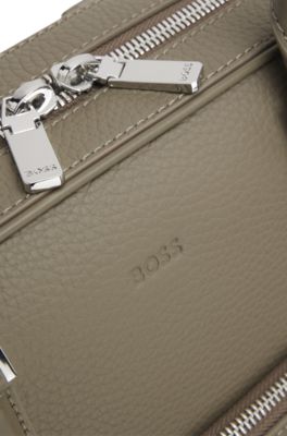 Grained-leather document case with embossed logo, Light Brown