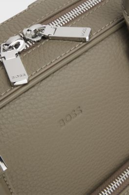 Grained-leather document case with embossed logo, Light Brown