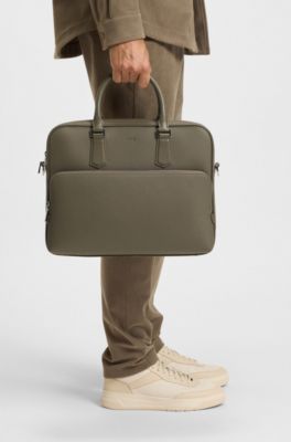 Grained-leather document case with embossed logo, Light Brown