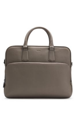 Grained-leather document case with embossed logo, Khaki