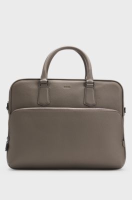 Grained-leather document case with embossed logo, Khaki