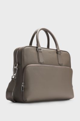 Grained-leather document case with embossed logo, Khaki