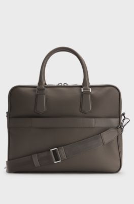 Grained-leather document case with embossed logo, Khaki