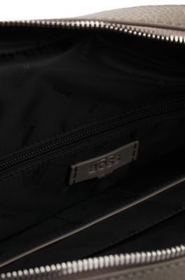 Grained-leather document case with embossed logo, Khaki