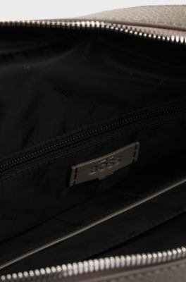 Grained-leather document case with embossed logo, Khaki