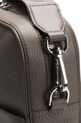 Grained-leather document case with embossed logo, Khaki