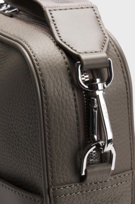 Grained-leather document case with embossed logo, Khaki