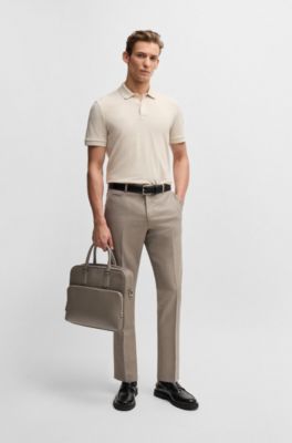 Grained-leather document case with embossed logo, Khaki