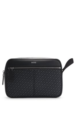 Trousse de toilette en similicuir avec poche frontale à imprimé monogramme