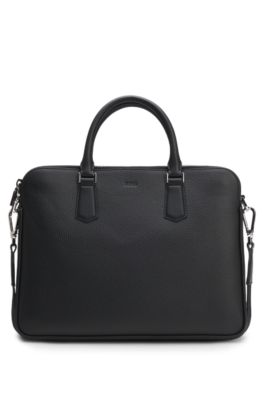 Italian-leather document case with embossed logo, Black