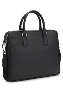 Italian-leather document case with embossed logo, Black