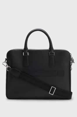 Italian-leather document case with embossed logo, Black