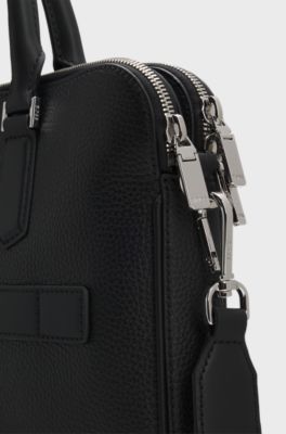 Italian-leather document case with embossed logo, Black