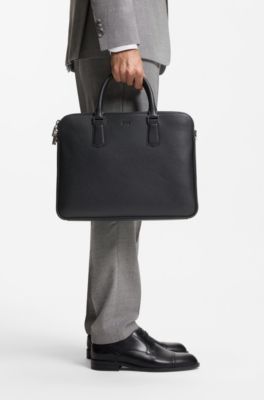 Italian-leather document case with embossed logo, Black