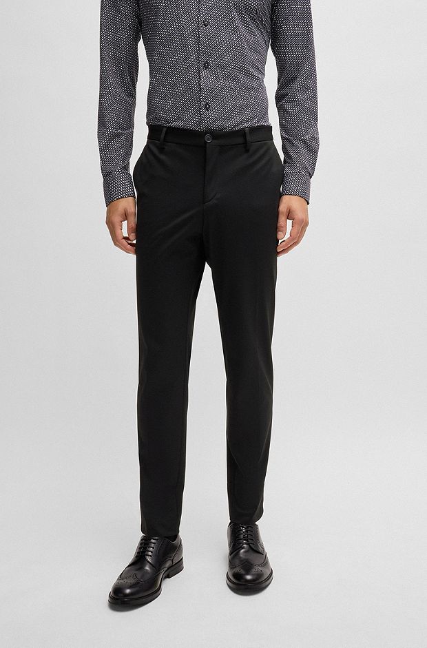 Slim-fit trousers in micro-patterned performance-stretch jersey, Black