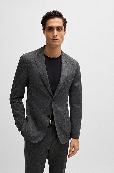 Slim-fit jacket in patterned performance-stretch jersey, Dark Grey
