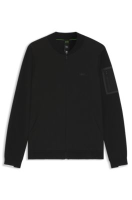 Cotton-blend jacket with zipped sleeve pocket, Black