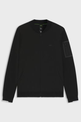 Cotton-blend jacket with zipped sleeve pocket, Black