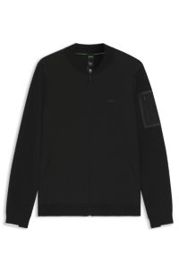 Cotton-blend jacket with zipped sleeve pocket, Black