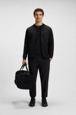 Cotton-blend jacket with zipped sleeve pocket, Black
