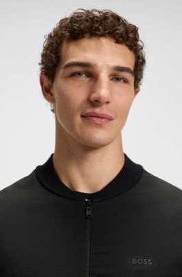 Cotton-blend jacket with zipped sleeve pocket, Black