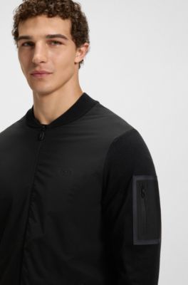 Cotton-blend jacket with zipped sleeve pocket, Black